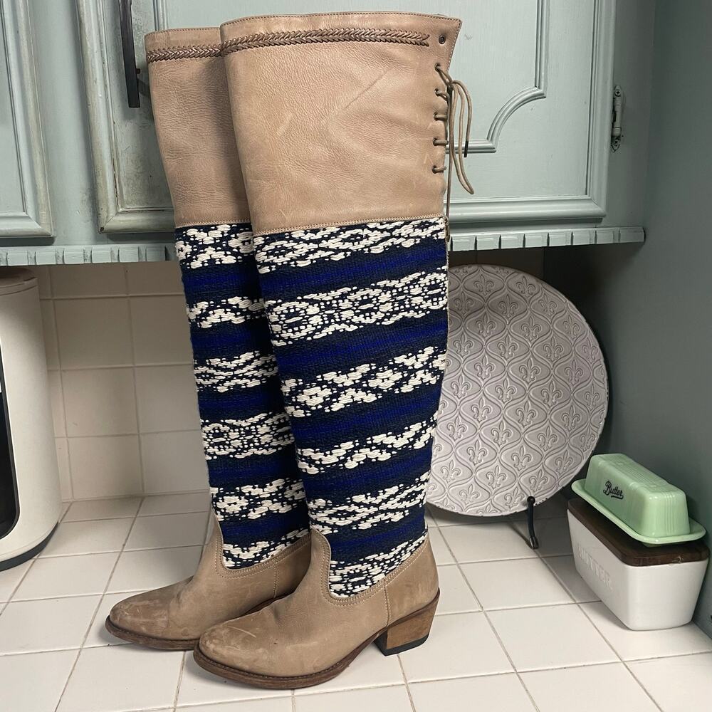 Cobra Society Above Knee Leather Sweater Boot Lace Up Made in Spain Sz 37 US 6.5